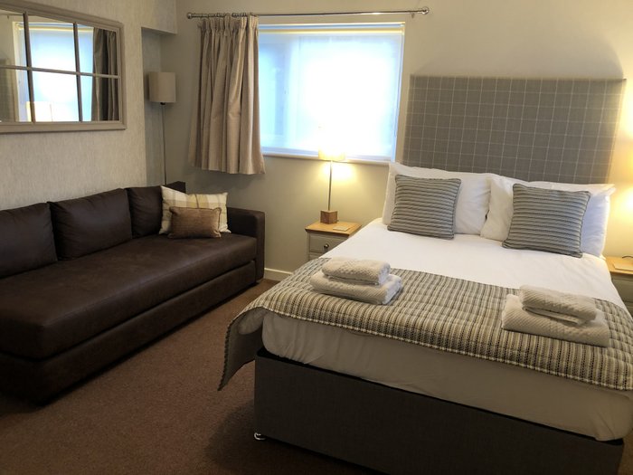 Hotel room with a child bed