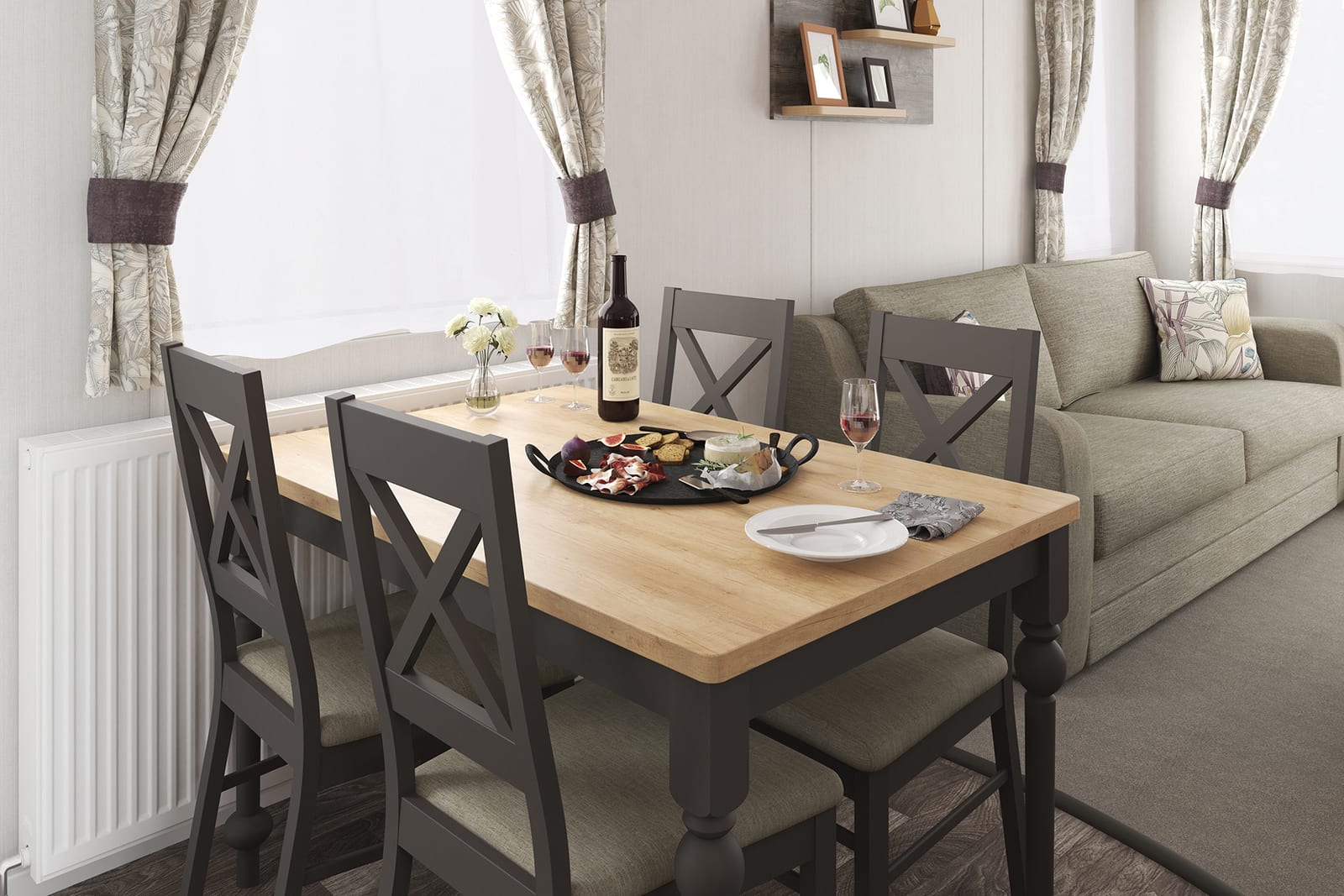Dining area in the hire static caravan